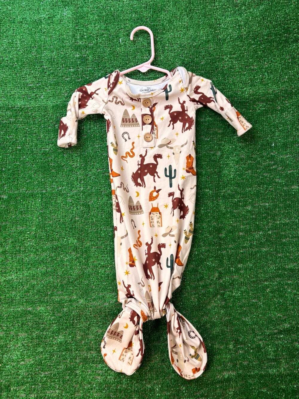 Caden Lane Cowboy Knotted Gown 7-14lbs Western Print